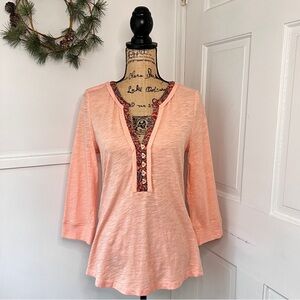 Anthropologie Little Yellow Button Elsie Coral Surplice V-Neck Henley Top